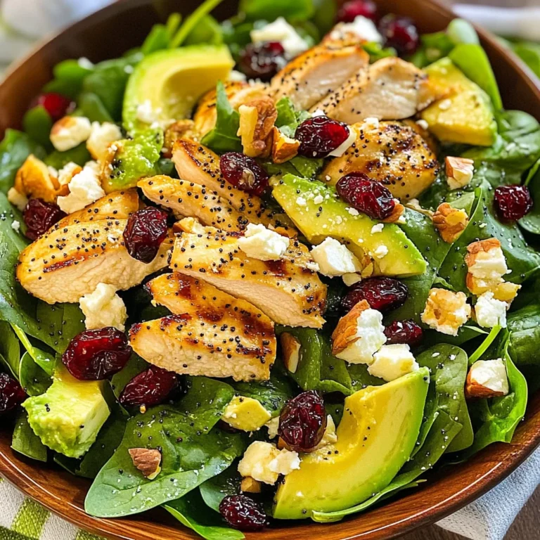 Cranberry Avocado Spinach Salad with Chicken and Orange Poppy Seed Dressing