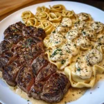 Garlic Butter Steak With Cheesy Alfredo Tortellini