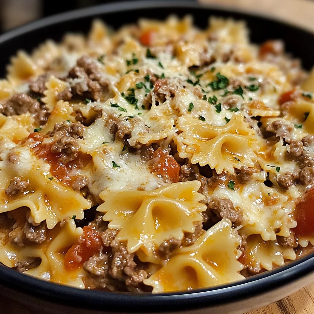 Garlic Parmesan Bowtie Pasta With Creamy Beef