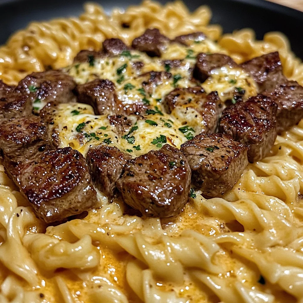 One-pan Steak Bites & Cheesy Garlic Butter Noodles