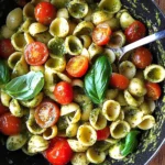 Orecchiette with Cherry Tomatoes, Mozzarella & Basil Pesto