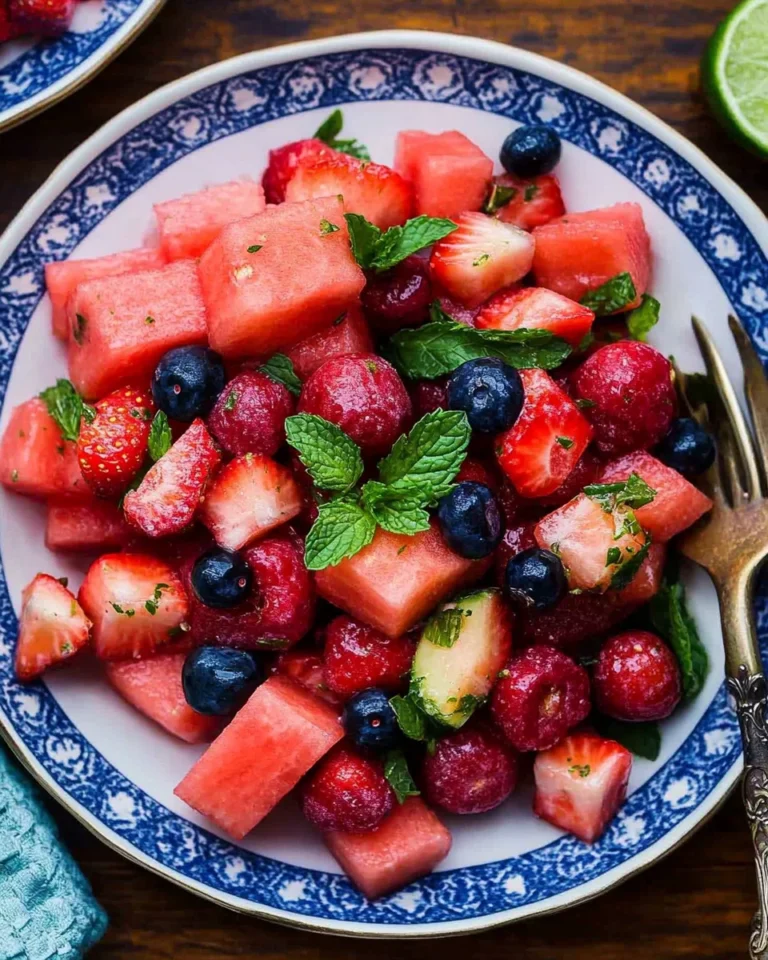 Watermelon Fruit Salad with Lime Mint Dressing