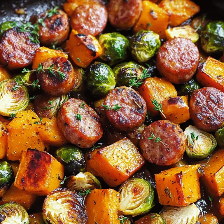 Autumn Sausage Dinner with Roasted Veggies (Butternut Squash and Brussels Sprouts)