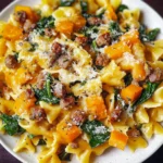Creamy Roasted Butternut Squash Pasta with Sausage and Spinach