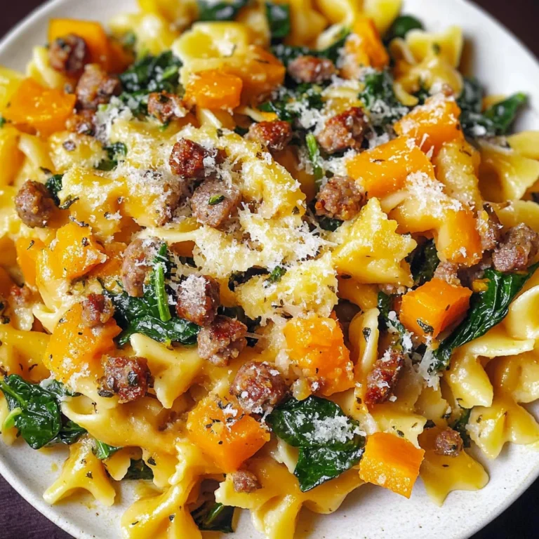 Creamy Roasted Butternut Squash Pasta with Sausage and Spinach