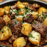Slow Cooker Garlic Butter Beef Bites & Potatoes