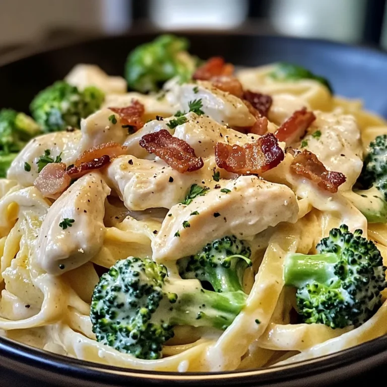 Chicken Bacon Alfredo Fettuccine with Broccoli