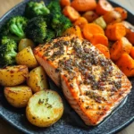 Garlic Salmon with Herbed Potatoes, Carrots & Broccoli