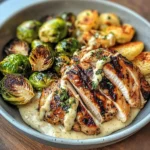 Grilled Chicken & Brussels Sprouts Bowl with Creamy Garlic-Parmesan Sauce