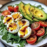 Avocado Arugula Salad with Jammy Eggs & Creamy Balsamic Drizzle