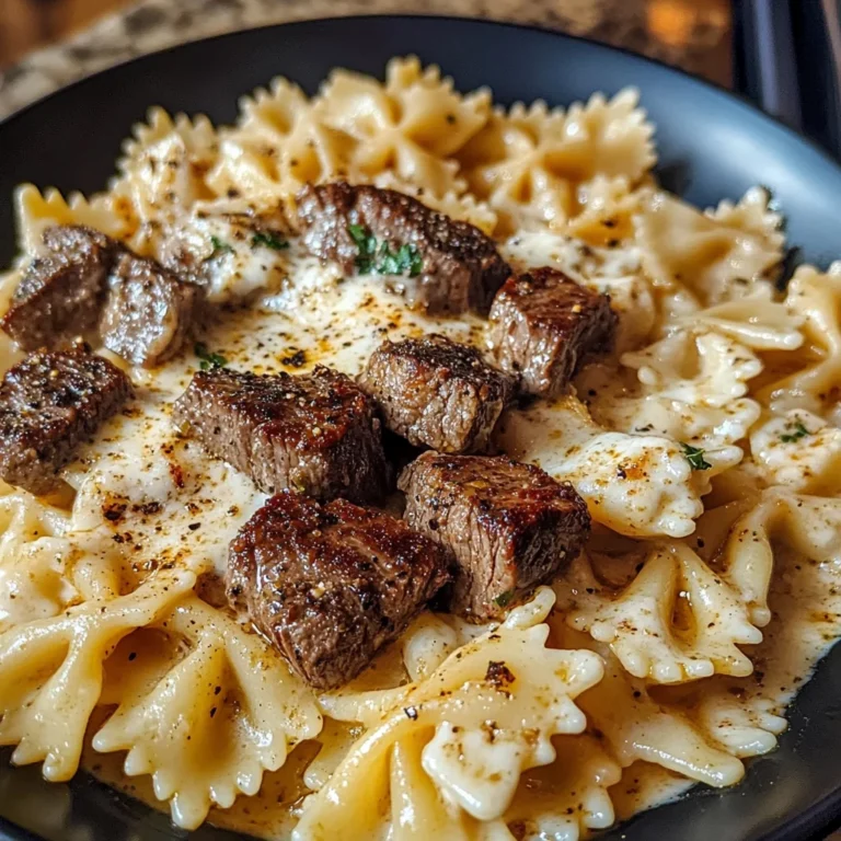 Cajun Steak Tips with Cheesy Parmesan Bowtie Pasta