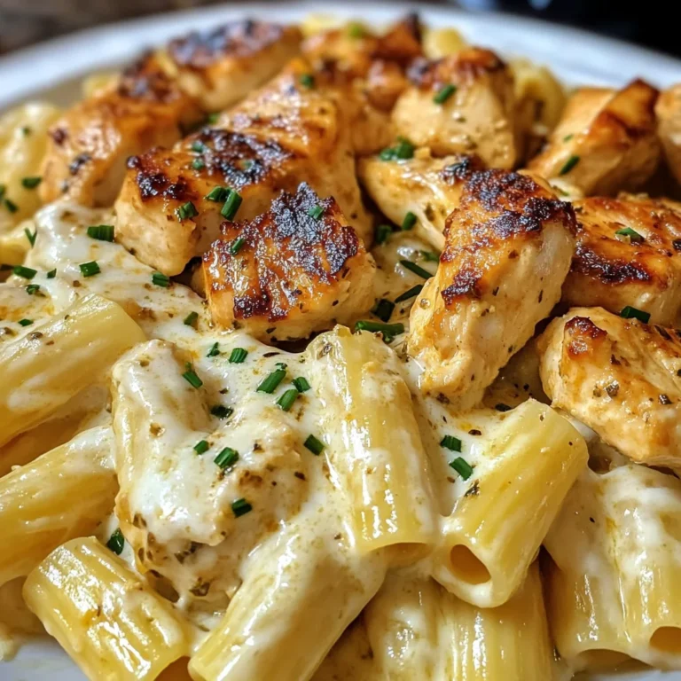 Cheddar Garlic Chicken Rigatoni in Parmesan Sauce