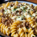 Cheesy Rotini with Garlic Butter Sauce and Ground Beef