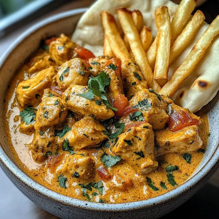 Coconut Chicken Curry with Crispy Fries and Warm Naan