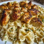 Creamy Alfredo Bowtie Pasta with Garlic Chicken Bites