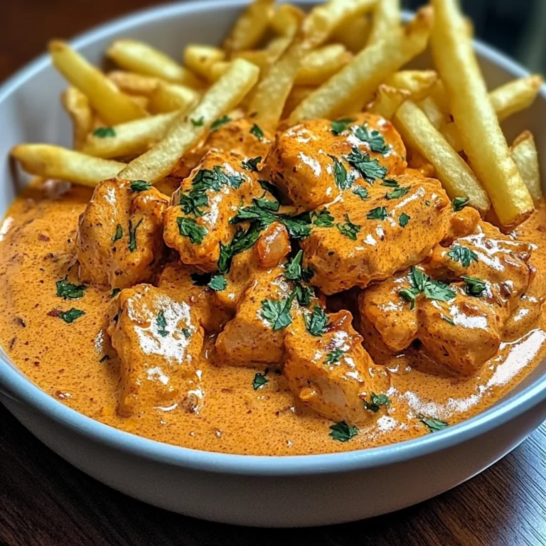 Creamy Butter Chicken with Garlic Cream Sauce and Hand-Cut Fries