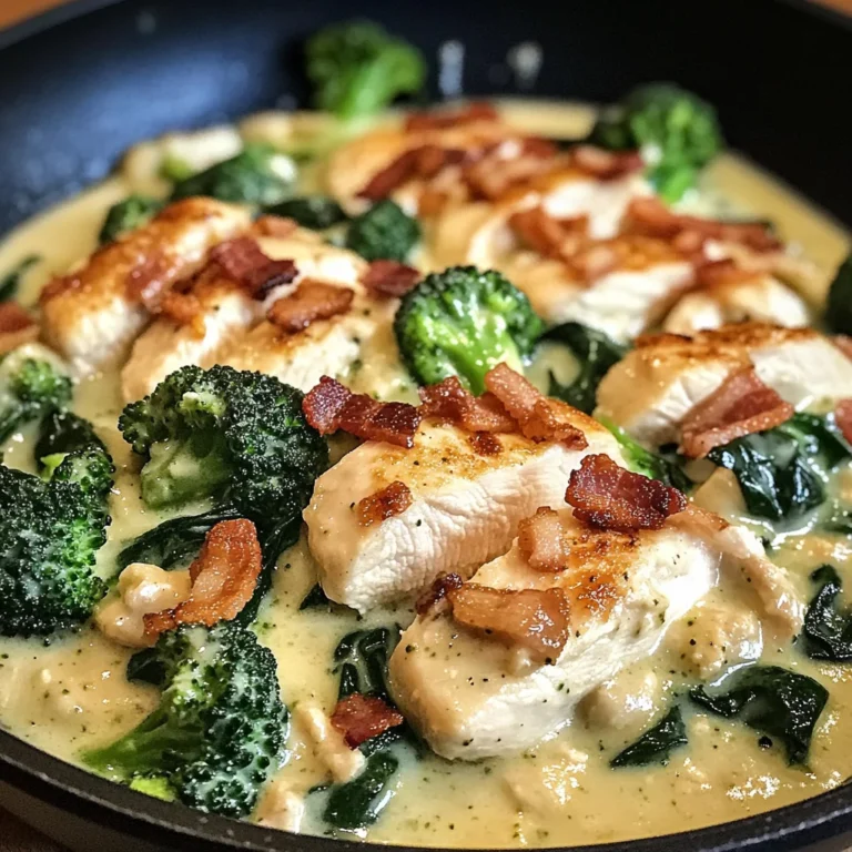 Creamy Chicken Alfredo with Spinach, Bacon, and Broccoli