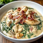Creamy Slow Cooker Chicken Stroganoff with Spinach and Crispy Bacon