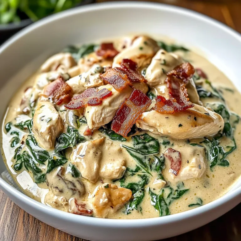 Creamy Slow Cooker Chicken Stroganoff with Spinach and Crispy Bacon