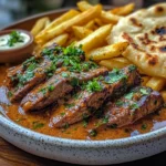 Garlic Butter Beef with Fries and Naan