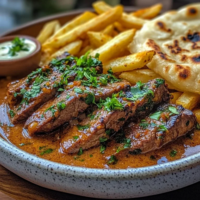 Garlic Butter Beef with Fries and Naan