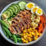 Grilled Chicken Protein Bowl with Eggs, Veggies & Creamy Dressing