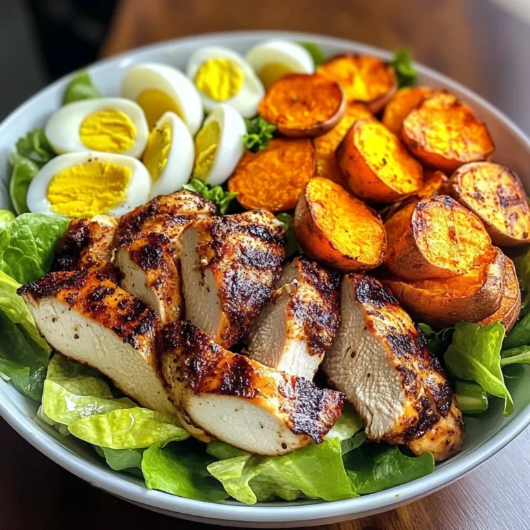 Grilled Chicken Salad Bowl with Sweet Potato Rounds & Eggs