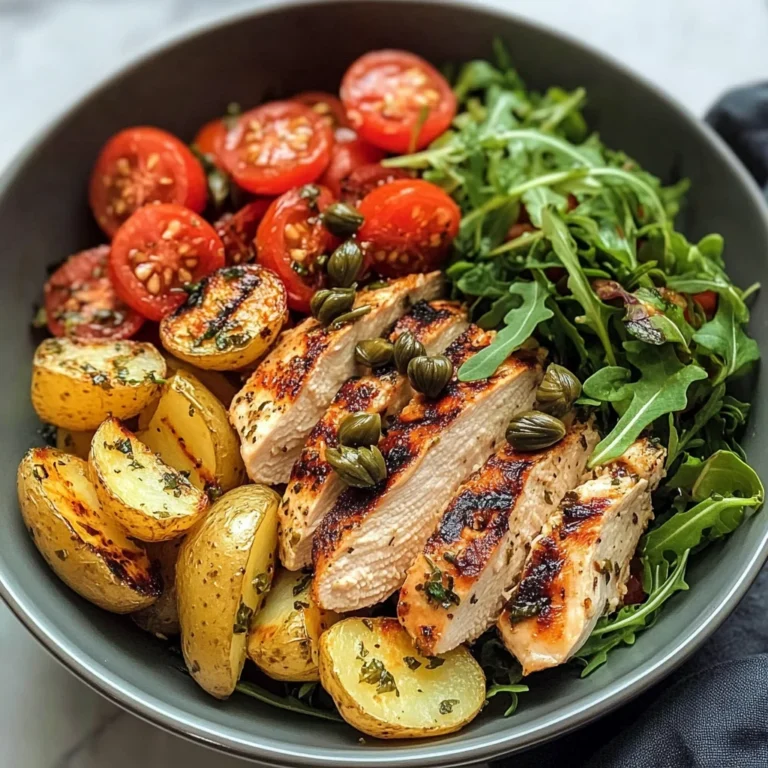 Herbed Chicken Bowl with Crispy Potatoes & Tomato Caper Salad