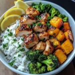 Honey Garlic Chicken Bowl with Rice, Broccoli & Roasted Butternut Squash