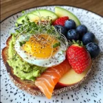 Smoked Salmon & Avocado Breakfast Toast with Fresh Fruit