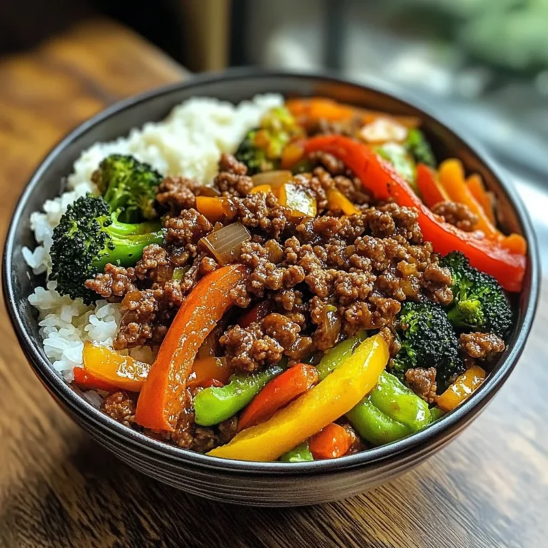 Spicy Ground Beef Stir-Fry Bowl with Garlic Veggies & Steamy Rice