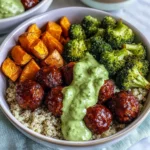 Barbecue Meatball Bowls with Avocado Goddess Sauce